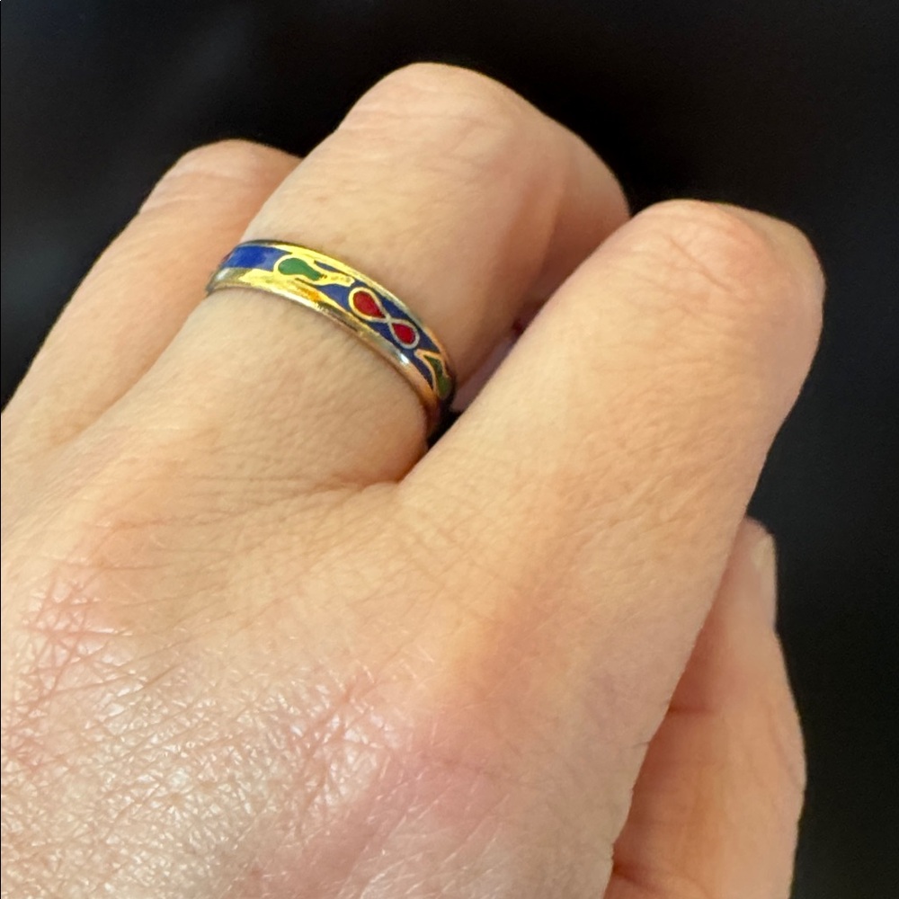 Cloisonné Blue Enamel Band Ring - Picture 2 of 3